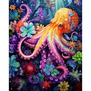 Octopus Paint by Numbers Adults Kids Colorful Ocean Scenery 16 x 20 in wo/Frame